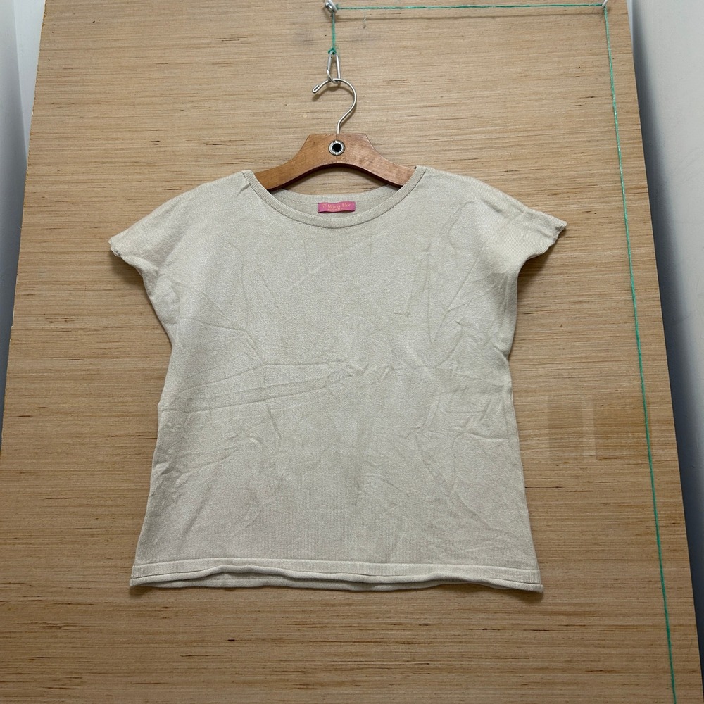 Maria Flor Womens Beige Short Sleeve Crew Neck Knit Top Made in Brazil Size S/M